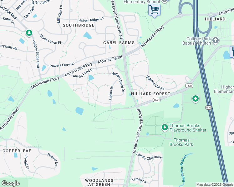 map of restaurants, bars, coffee shops, grocery stores, and more near 1017 Holland Bend Drive in Cary