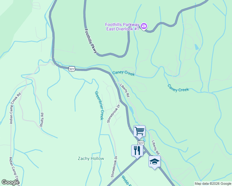 map of restaurants, bars, coffee shops, grocery stores, and more near 4280 Monte Vista Way in Cosby