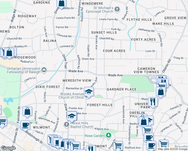 map of restaurants, bars, coffee shops, grocery stores, and more near 2805 Plumfield Place in Raleigh
