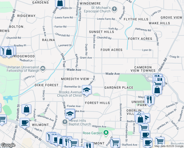 map of restaurants, bars, coffee shops, grocery stores, and more near 2805 Plumfield Place in Raleigh