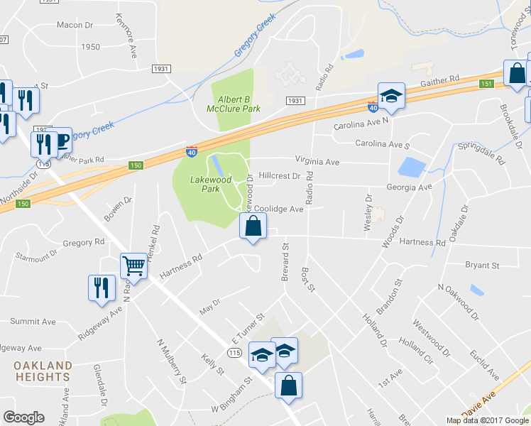 map of restaurants, bars, coffee shops, grocery stores, and more near 414 Coolidge Avenue in Statesville