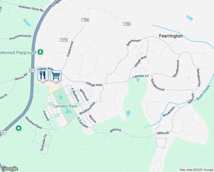 map of restaurants, bars, coffee shops, grocery stores, and more near 510 Swim & Croquet in Pittsboro