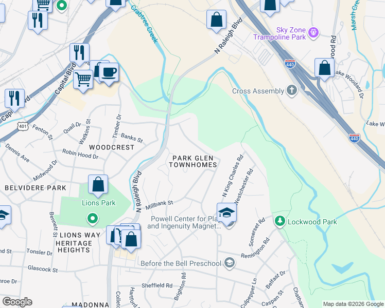 map of restaurants, bars, coffee shops, grocery stores, and more near 815 Dalewood Drive in Raleigh