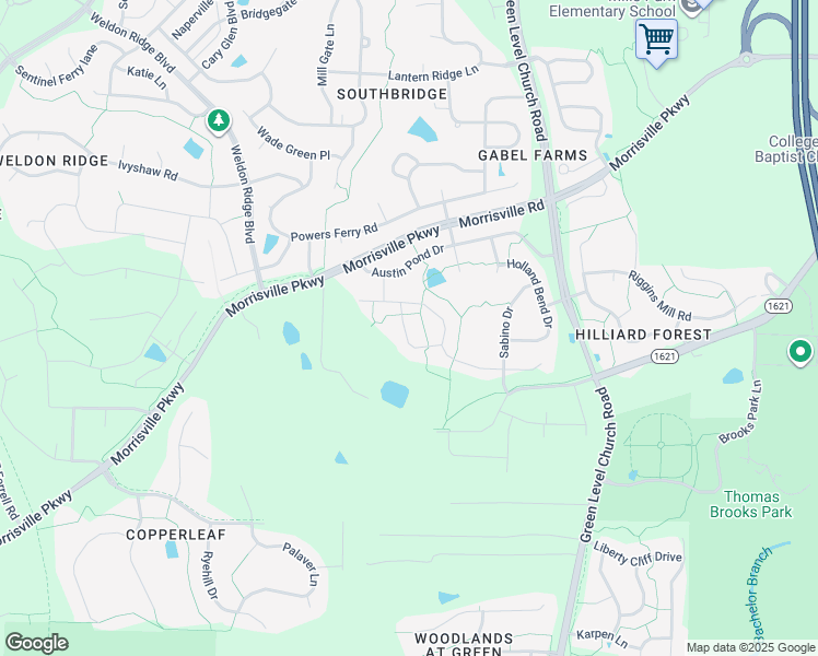 map of restaurants, bars, coffee shops, grocery stores, and more near 1513 Furlong Loop in Cary