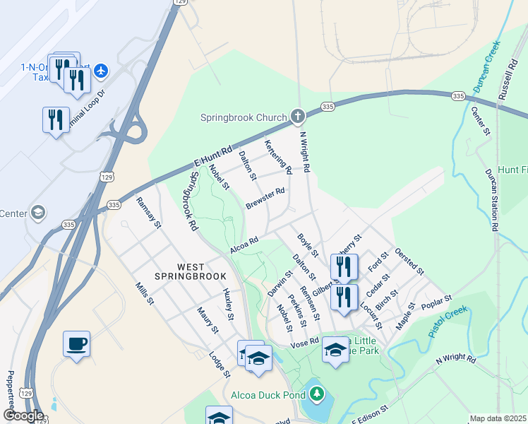 map of restaurants, bars, coffee shops, grocery stores, and more near 1741 Dalton Street in Alcoa