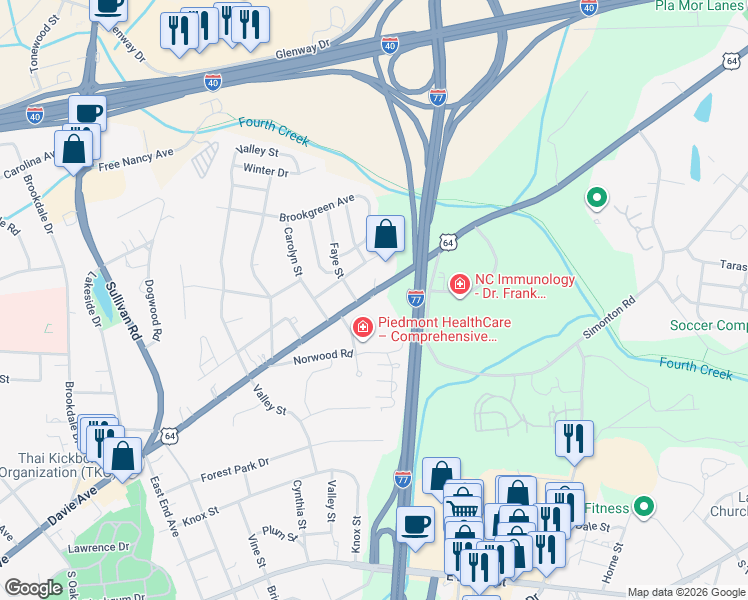 map of restaurants, bars, coffee shops, grocery stores, and more near 1810 Davie Avenue in Statesville