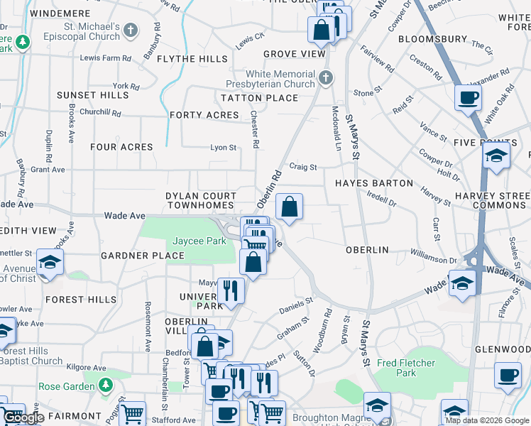 map of restaurants, bars, coffee shops, grocery stores, and more near 1312 Annapolis Drive in Raleigh