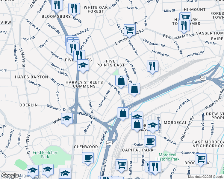 map of restaurants, bars, coffee shops, grocery stores, and more near 307 Morrison Avenue in Raleigh