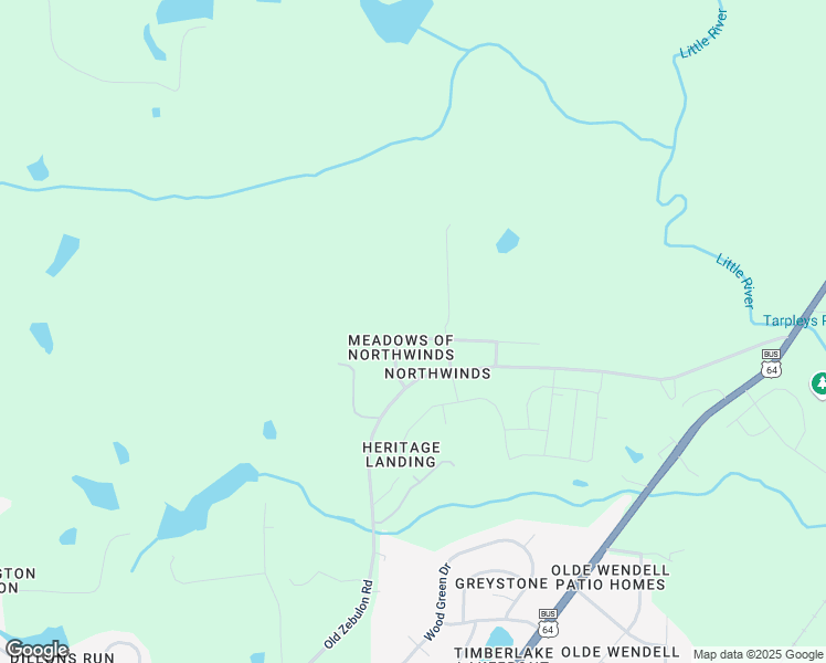 map of restaurants, bars, coffee shops, grocery stores, and more near 87 Northwinds North Drive in Wendell