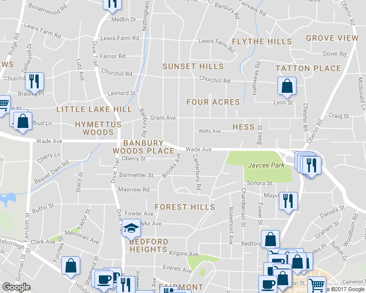 map of restaurants, bars, coffee shops, grocery stores, and more near 1200 Brooks Avenue in Raleigh