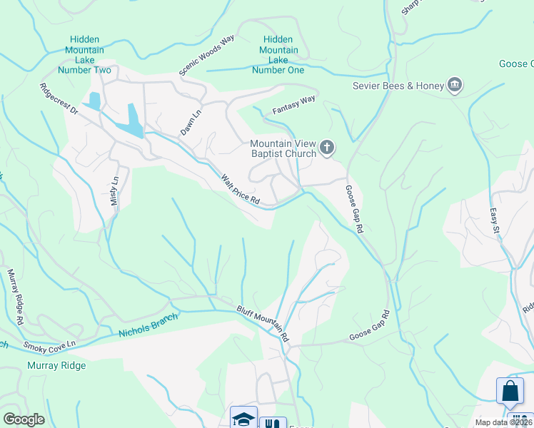 map of restaurants, bars, coffee shops, grocery stores, and more near 1514 Ridgecrest Drive in Pigeon Forge