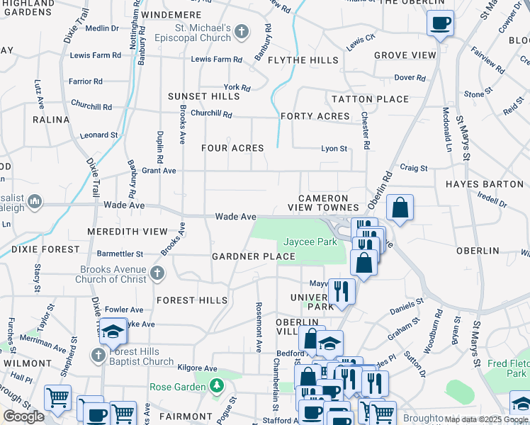 map of restaurants, bars, coffee shops, grocery stores, and more near 1101 Hobson Court in Raleigh