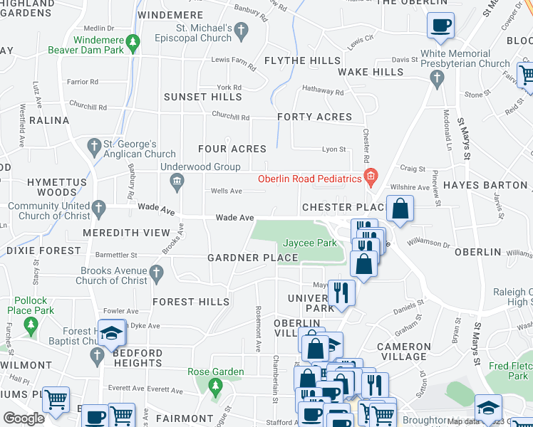 map of restaurants, bars, coffee shops, grocery stores, and more near 1101 Hobson Court in Raleigh