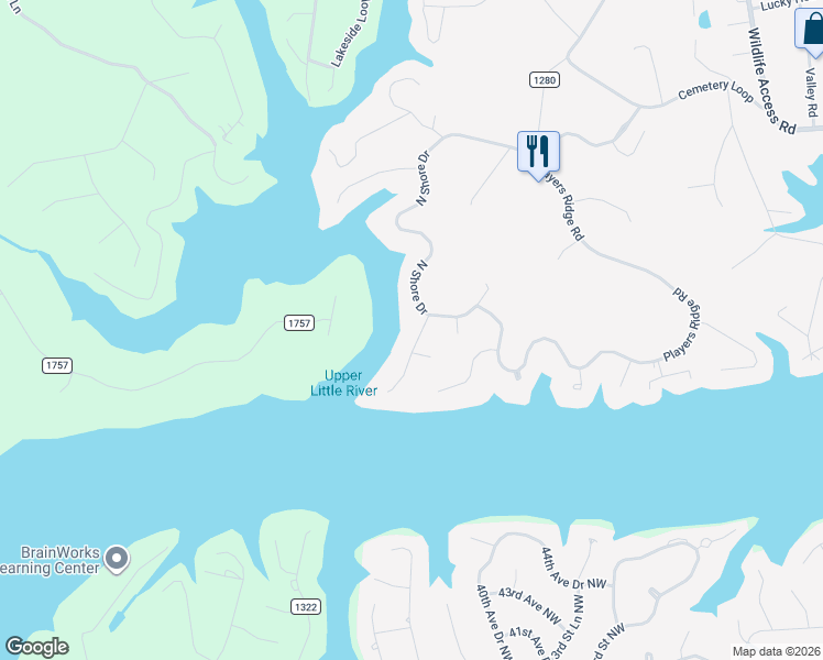 map of restaurants, bars, coffee shops, grocery stores, and more near 25 Shipwatch Drive in Hickory