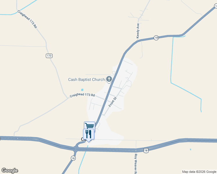 map of restaurants, bars, coffee shops, grocery stores, and more near 4144 Arkansas 18 in Cash