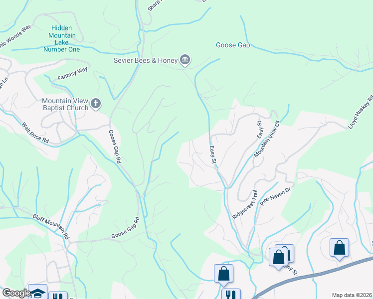 map of restaurants, bars, coffee shops, grocery stores, and more near 2814 Longvale Lane in Sevierville