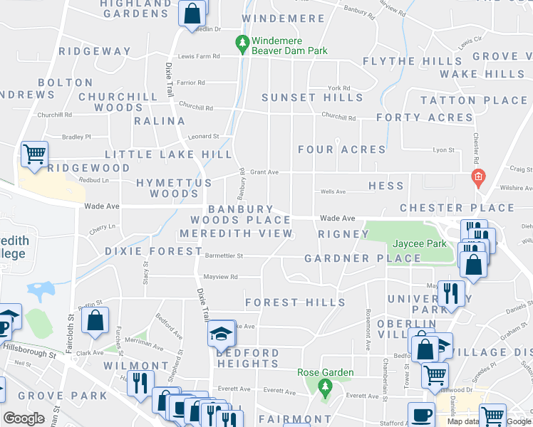 map of restaurants, bars, coffee shops, grocery stores, and more near 2805 Plumfield Place in Raleigh