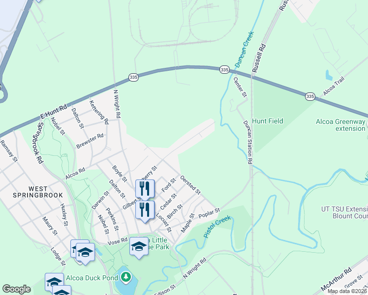 map of restaurants, bars, coffee shops, grocery stores, and more near 1008 Cherry Street in Alcoa