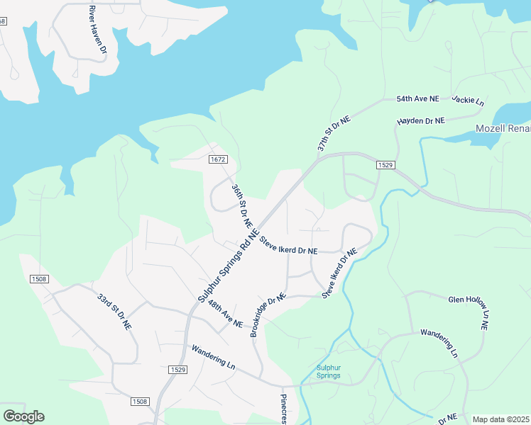 map of restaurants, bars, coffee shops, grocery stores, and more near 5023 Sulphur Springs Road Northeast in Hickory