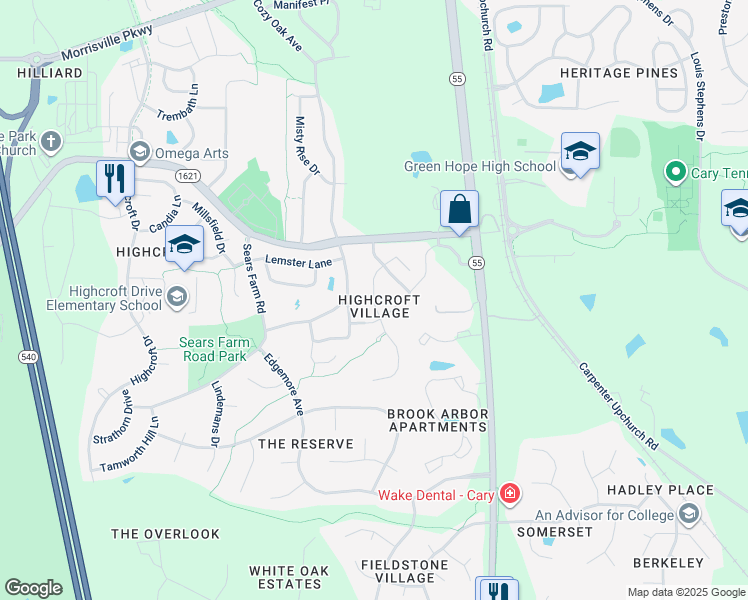 map of restaurants, bars, coffee shops, grocery stores, and more near 7037 Talton Ridge Drive in Cary