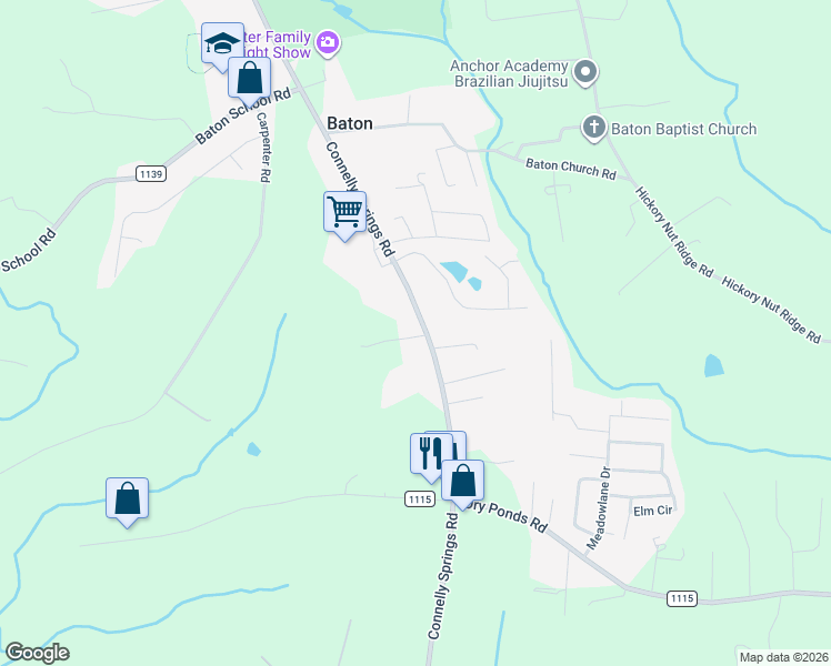 map of restaurants, bars, coffee shops, grocery stores, and more near 2700 Connelly Springs Road in Granite Falls