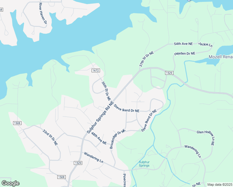 map of restaurants, bars, coffee shops, grocery stores, and more near 5023 Sulphur Springs Road Northeast in Hickory
