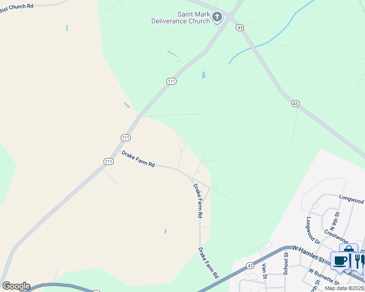 map of restaurants, bars, coffee shops, grocery stores, and more near 317 Drake Farm Road in Pinetops