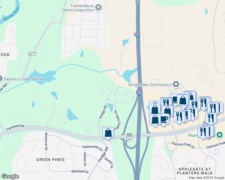 map of restaurants, bars, coffee shops, grocery stores, and more near Hodge Road in Raleigh