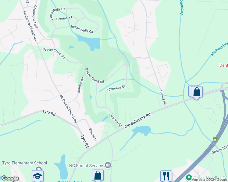 map of restaurants, bars, coffee shops, grocery stores, and more near 111 Cherokee Drive in Lexington