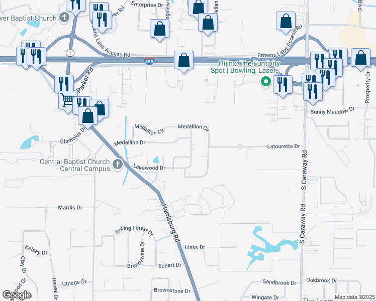 map of restaurants, bars, coffee shops, grocery stores, and more near 3705 Lakewood Drive in Jonesboro
