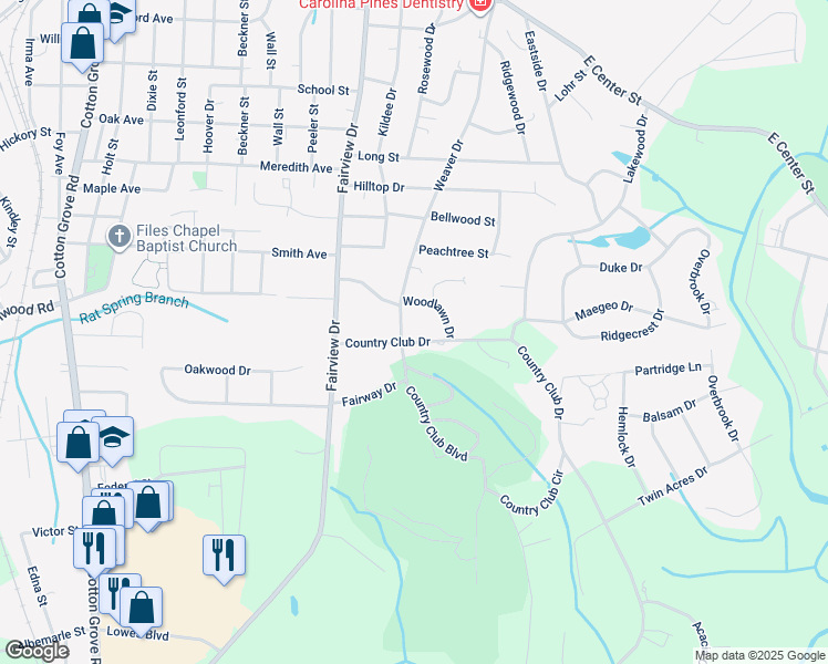 map of restaurants, bars, coffee shops, grocery stores, and more near 200 Country Club Drive in Lexington