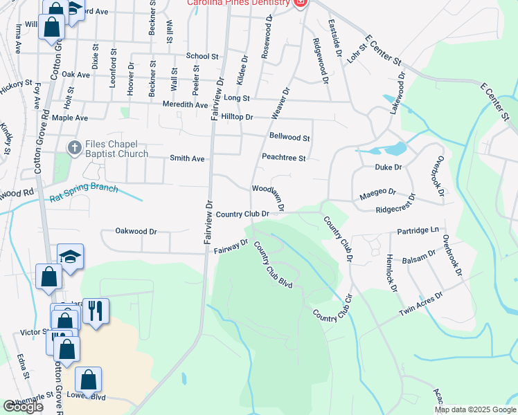 map of restaurants, bars, coffee shops, grocery stores, and more near 200 Country Club Drive in Lexington