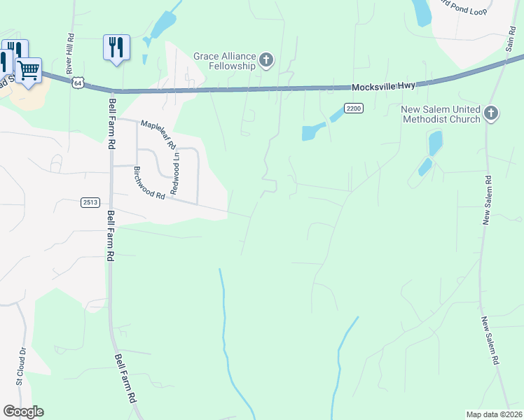 map of restaurants, bars, coffee shops, grocery stores, and more near 117 Woodview Drive in Statesville