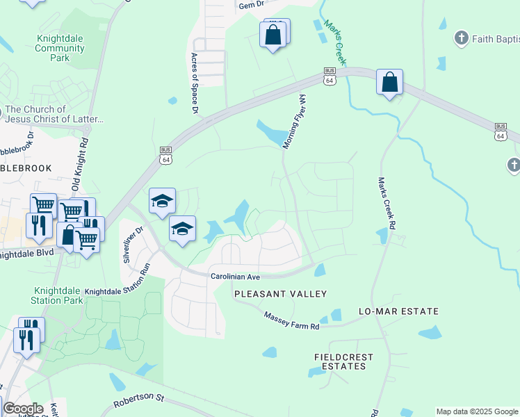 map of restaurants, bars, coffee shops, grocery stores, and more near 633 Silver Comet Drive in Knightdale