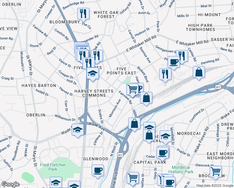map of restaurants, bars, coffee shops, grocery stores, and more near 314 Morrison Avenue in Raleigh