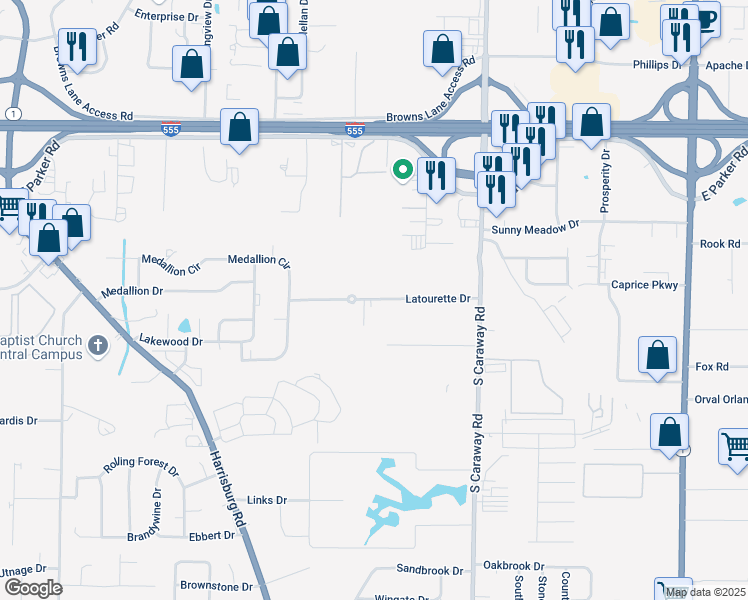 map of restaurants, bars, coffee shops, grocery stores, and more near 1809 Latourette Drive in Jonesboro
