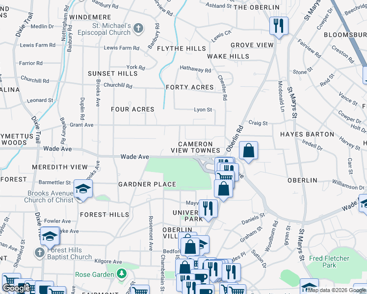 map of restaurants, bars, coffee shops, grocery stores, and more near 1300 Dylan Heath Court in Raleigh