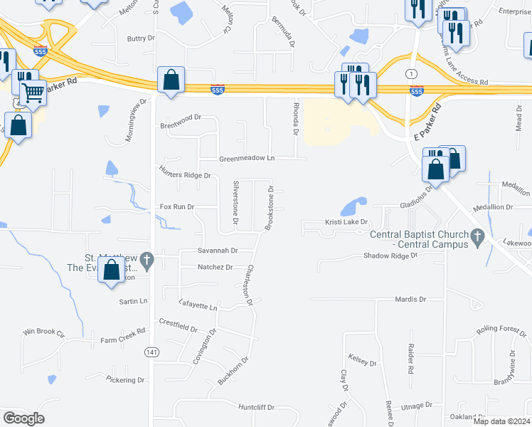 map of restaurants, bars, coffee shops, grocery stores, and more near 429 Brookstone Drive in Jonesboro
