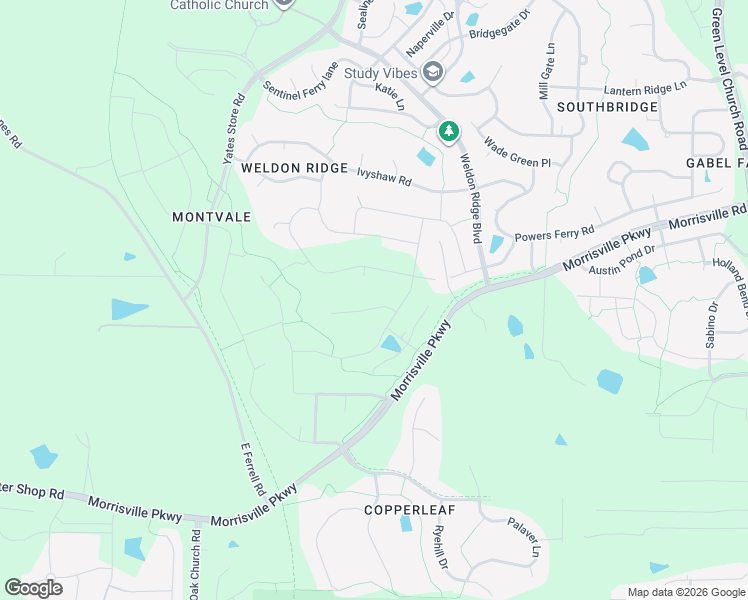 map of restaurants, bars, coffee shops, grocery stores, and more near 9716 Morrisville Parkway in Cary
