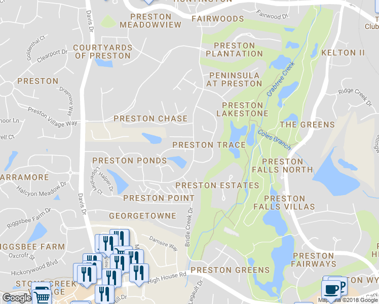 map of restaurants, bars, coffee shops, grocery stores, and more near 101 Grove Hall Court in Cary
