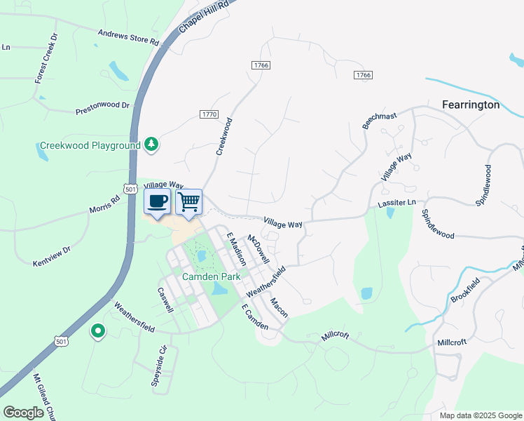 map of restaurants, bars, coffee shops, grocery stores, and more near 205 Weatherbend in Pittsboro