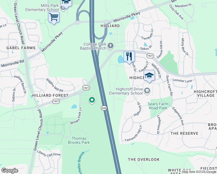 map of restaurants, bars, coffee shops, grocery stores, and more near 217 Alamosa Place in Cary