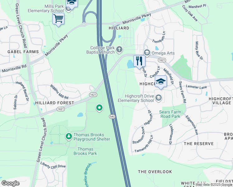 map of restaurants, bars, coffee shops, grocery stores, and more near 217 Alamosa Place in Cary