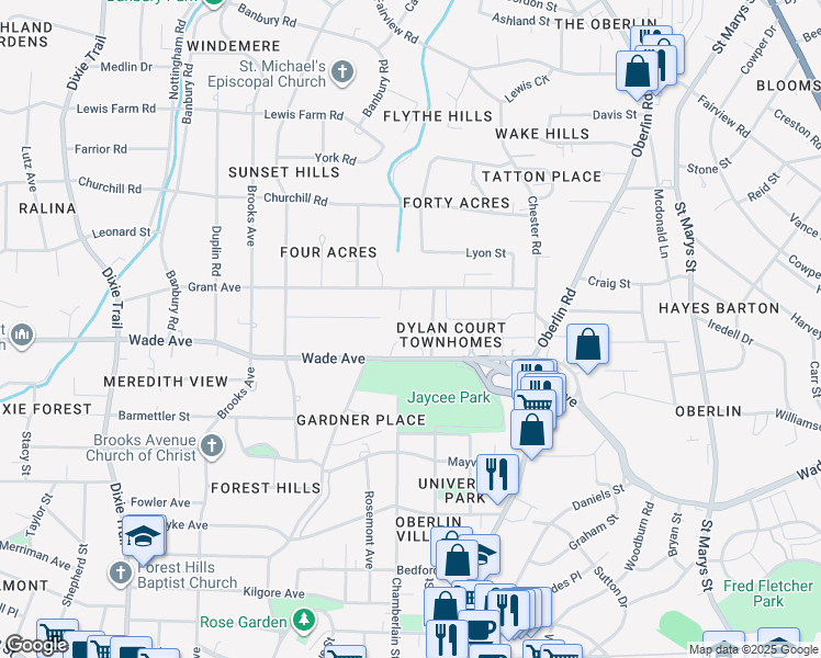 map of restaurants, bars, coffee shops, grocery stores, and more near 1124 Hobson Court in Raleigh
