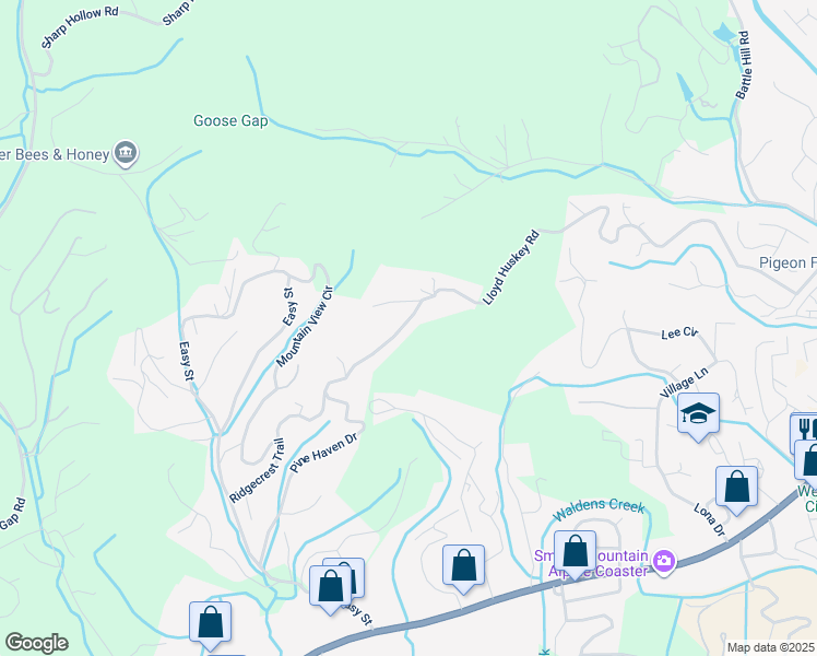 map of restaurants, bars, coffee shops, grocery stores, and more near 2849 Pine Haven Drive in Pigeon Forge