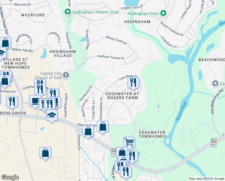 map of restaurants, bars, coffee shops, grocery stores, and more near 5013 Ripple Rd in Raleigh