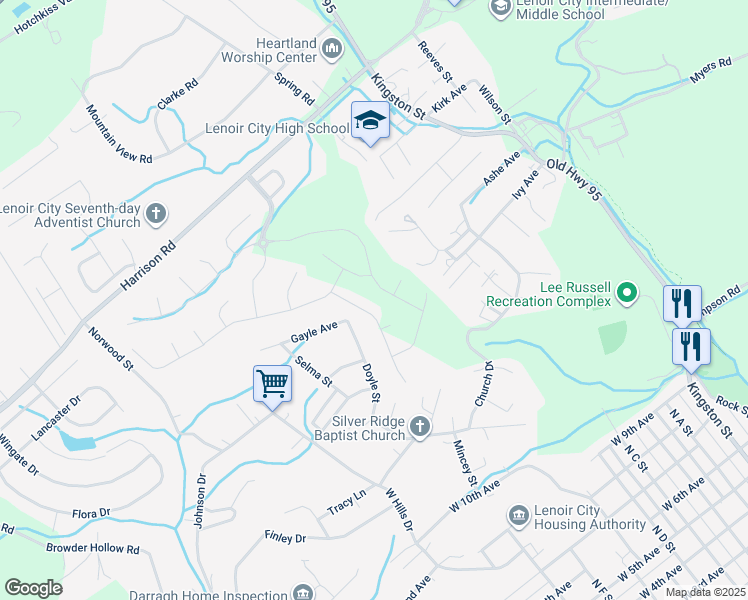 map of restaurants, bars, coffee shops, grocery stores, and more near 173 Harrison Road in Lenoir City
