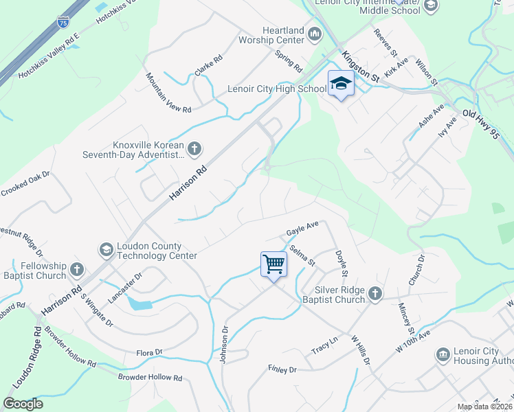 map of restaurants, bars, coffee shops, grocery stores, and more near 537 Glenshire Lane in Lenoir City