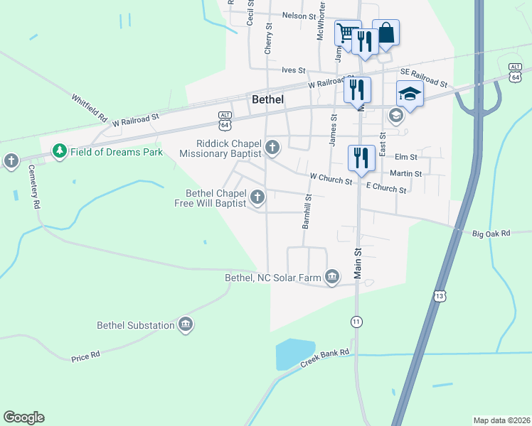map of restaurants, bars, coffee shops, grocery stores, and more near 598 Smith Street in Bethel