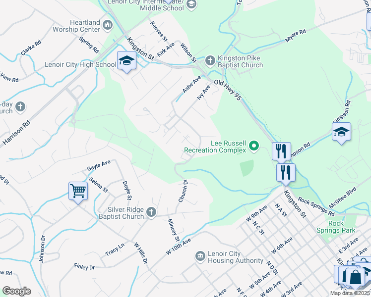 map of restaurants, bars, coffee shops, grocery stores, and more near 112 Sweeten Road in Lenoir City